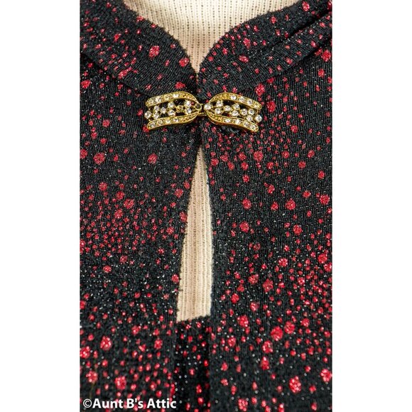R & M Collection Women Knit Top Jacket Combo Blk Red Sparkle Evening Sweater Med - Picture 6 of 12